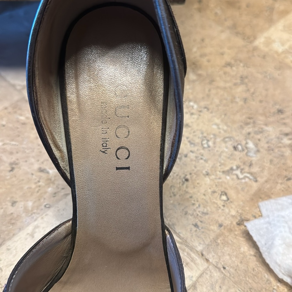 Vintage Gucci Brown Satin Hell With Python Detail - image 4